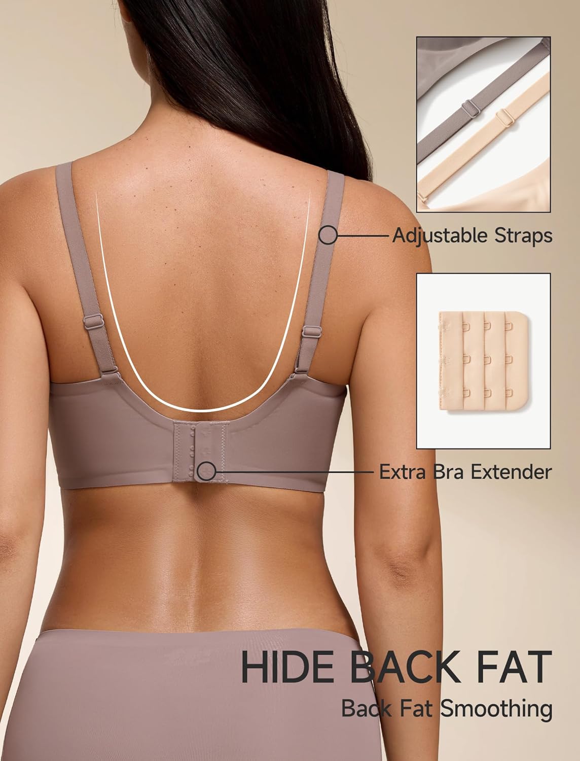 Women's Jelly Bra Deep V-Neck Bra Lifting Support Wireless Coffee Brown - Image 3