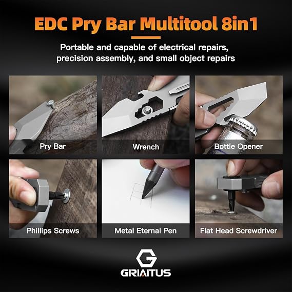 Outdoor Survival Essentials EDC Tools : Pry Bar Multitool & Carabiner Multitool Set