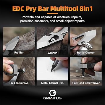 Outdoor Survival Essentials EDC Tools : Pry Bar Multitool & Carabiner Multitool Set