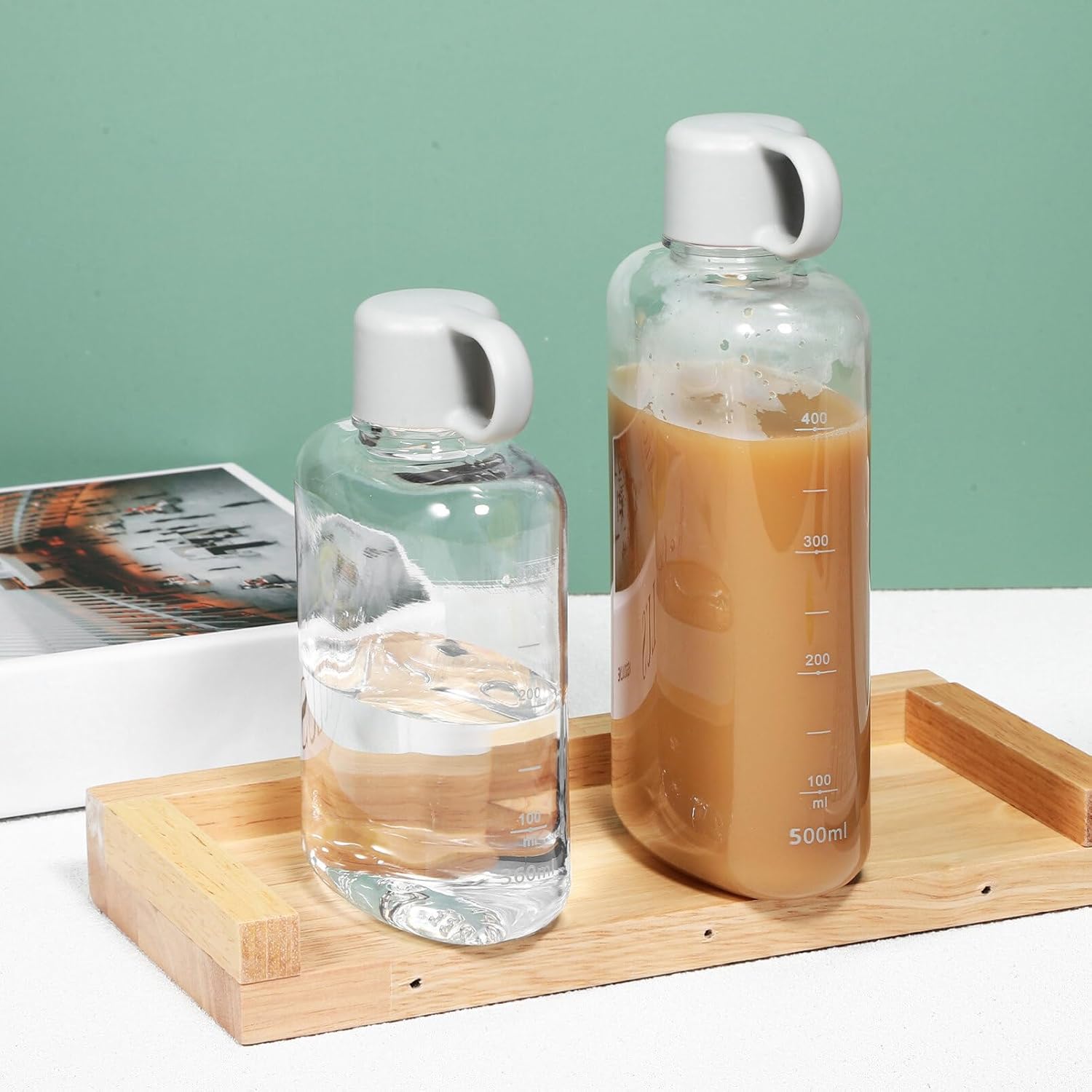 Kisangel Portable Slim Handheld Flat Water Bottle 7.28X3.34X1.96In Tritan Leakproof Sports Bottle for Travel Cycling Fitness Camping Outdoor Use Pack of 2