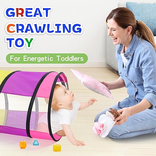 Miniatura 4 de Colorido túnel de juego para bebés con 2 lados de malla, túnel de gateo para niños, túnel desplegable para niños, túnel de gato para perros,