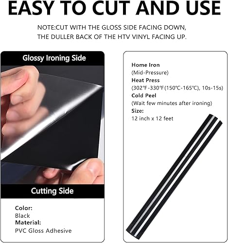 Miniatura 3 de FUNKAKA Rollo de vinilo de transferencia de calor, 12 pulgadas x 12 pies, adhesivo brillante para planchar en vinilo rosa HTV para camisetas, vinilo