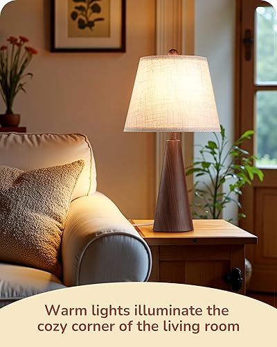 Miniatura 6 de EDISHINE Lámpara de mesa bohemia de 21.85 pulgadas, lámpara de noche de granja, base de metal de grano de madera roja de transferencia de agua,