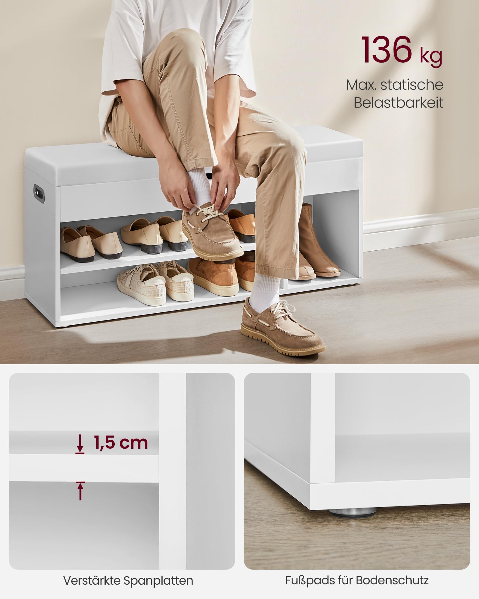 Vasagle Custos Kollektion - Schuhbank mit Sitzfläche – Bild 3