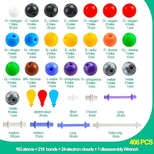 Miniatura 4 de Kit completo de modelo molecular de química de 406 piezas, conjunto STEM orgánico e inorgánico, suministros para escuela media, secundaria y