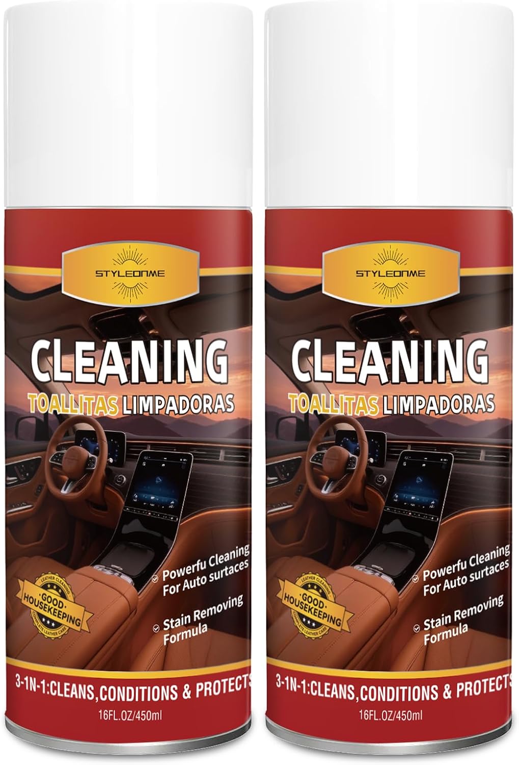 Dashboard Polish Wax, Premium Leather Cleaner & Conditioner 2 in 1 - Safe for Car Seats, Shoes, Jackets | Deep Cleaning & Moisturizing, Removes Stains/Dirt Without Damaging Leather, 30 oz(Pack of 2)