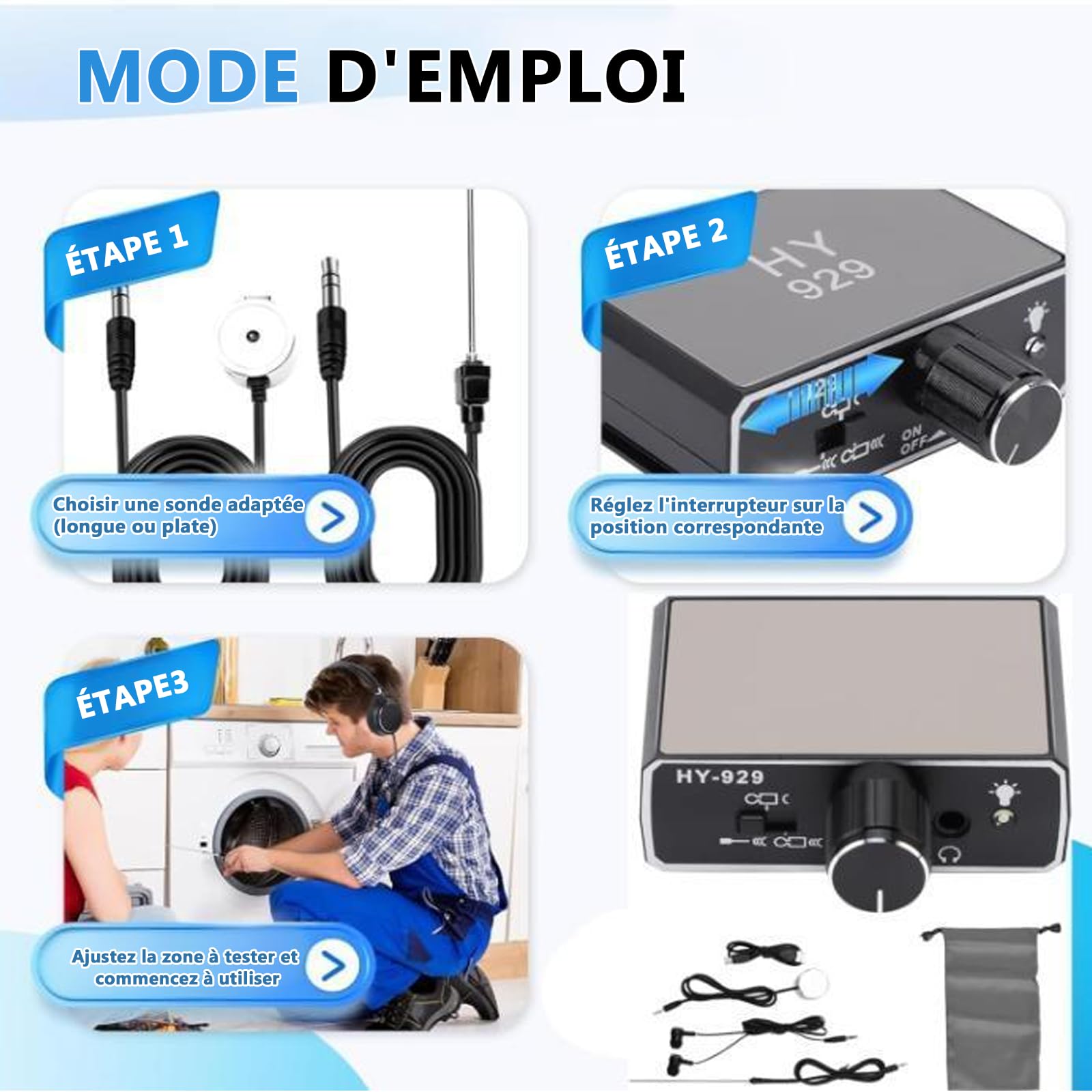 Détection De Fuite De Conduite D'Eau, Détecteur De Fuite D'Eau Souterraine Moniteur De Fuite D'Eau,2000x Outil D'Intensificateur De Son De Détection De Fuite Pour Tuyau D'Acier De Ciment D'Eau