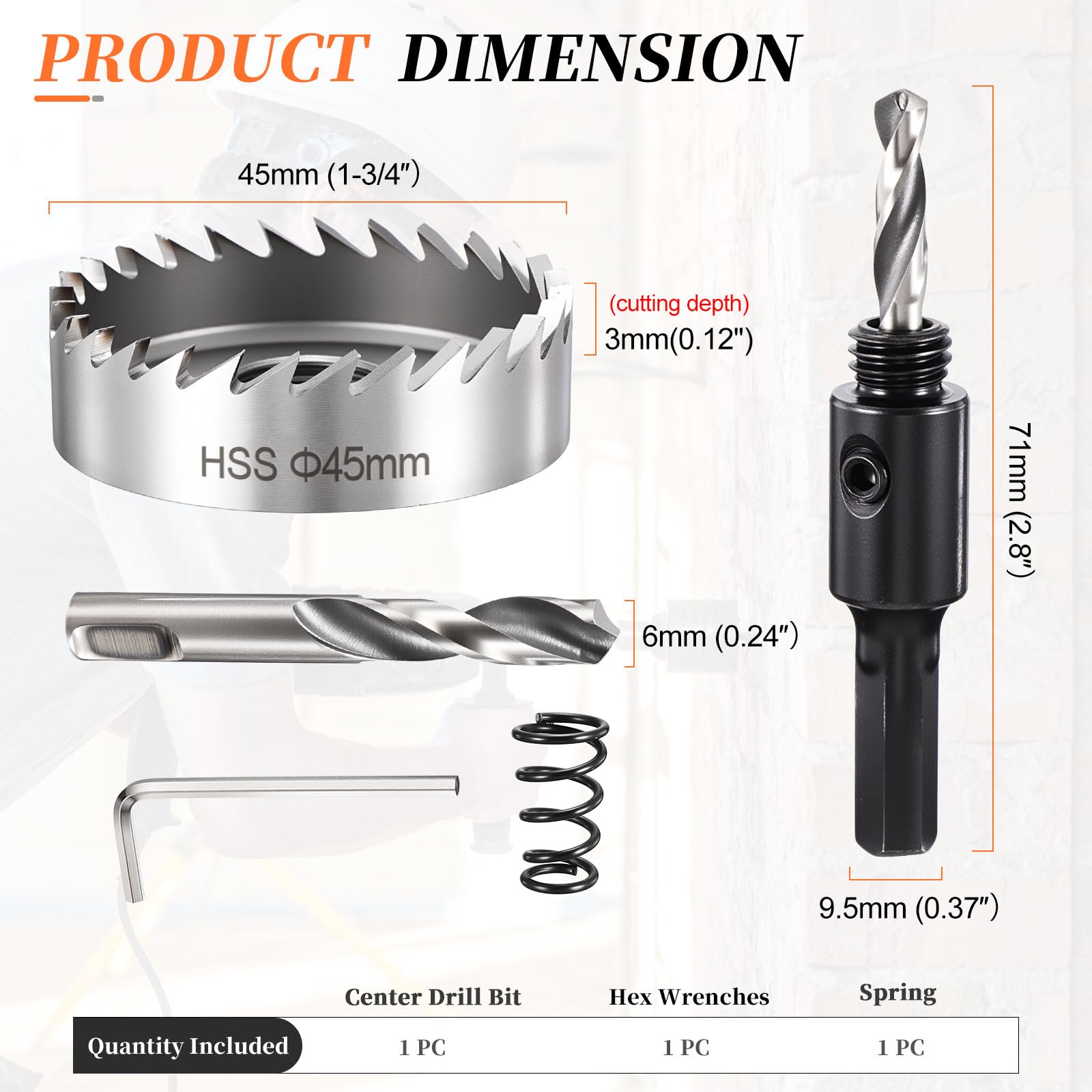 METALLIXITY Hole Saw 45mm (1-3/4"), 4241 High Speed Steel Hole Cutter with Center Drill Bit - Image 2