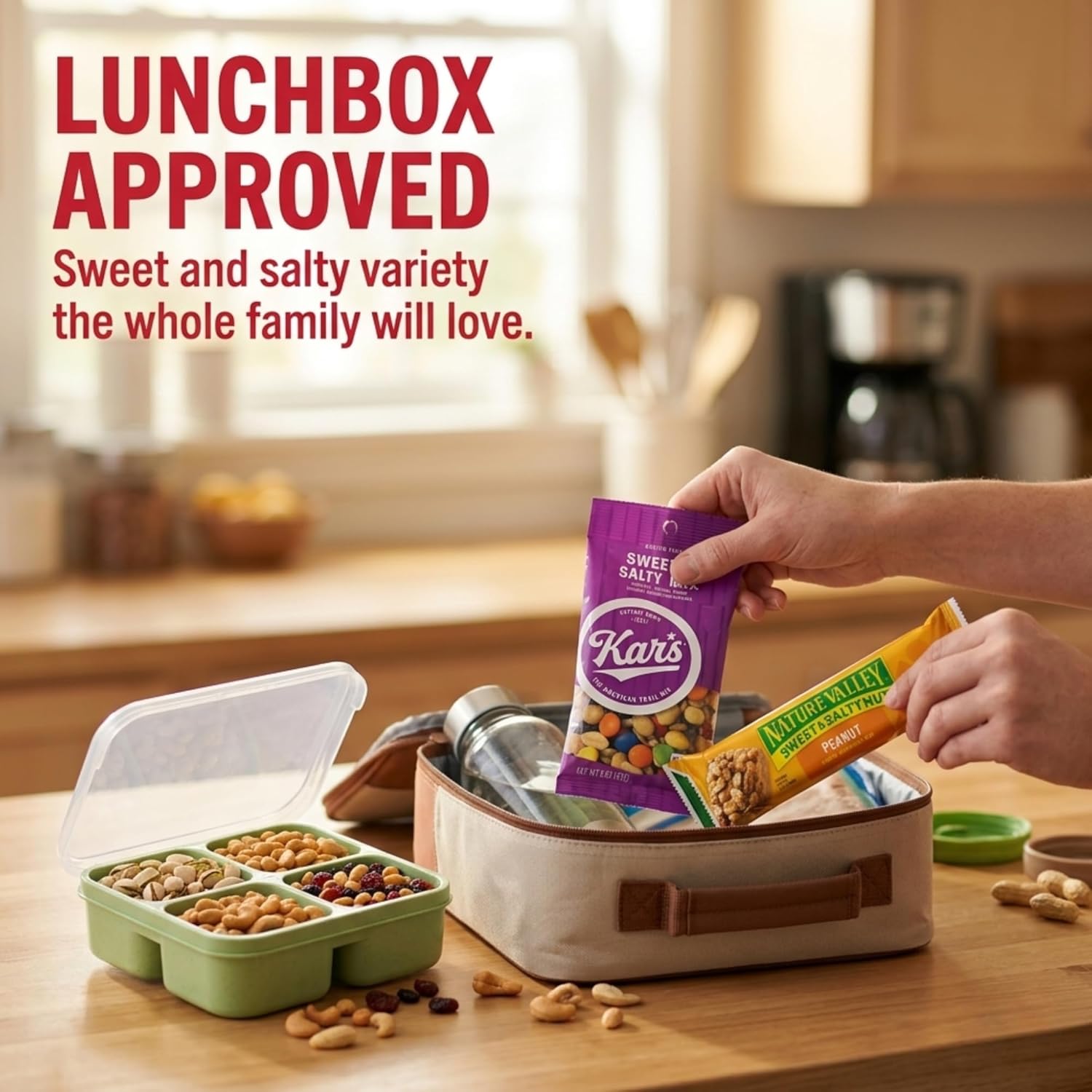Healthy Snack Care Package for Adults, 30 Count Variety Pack with Granola Bars, Nuts & Trail Mix, Individually Wrapped Sweet and Salty Snacks with Reusable Snack Box