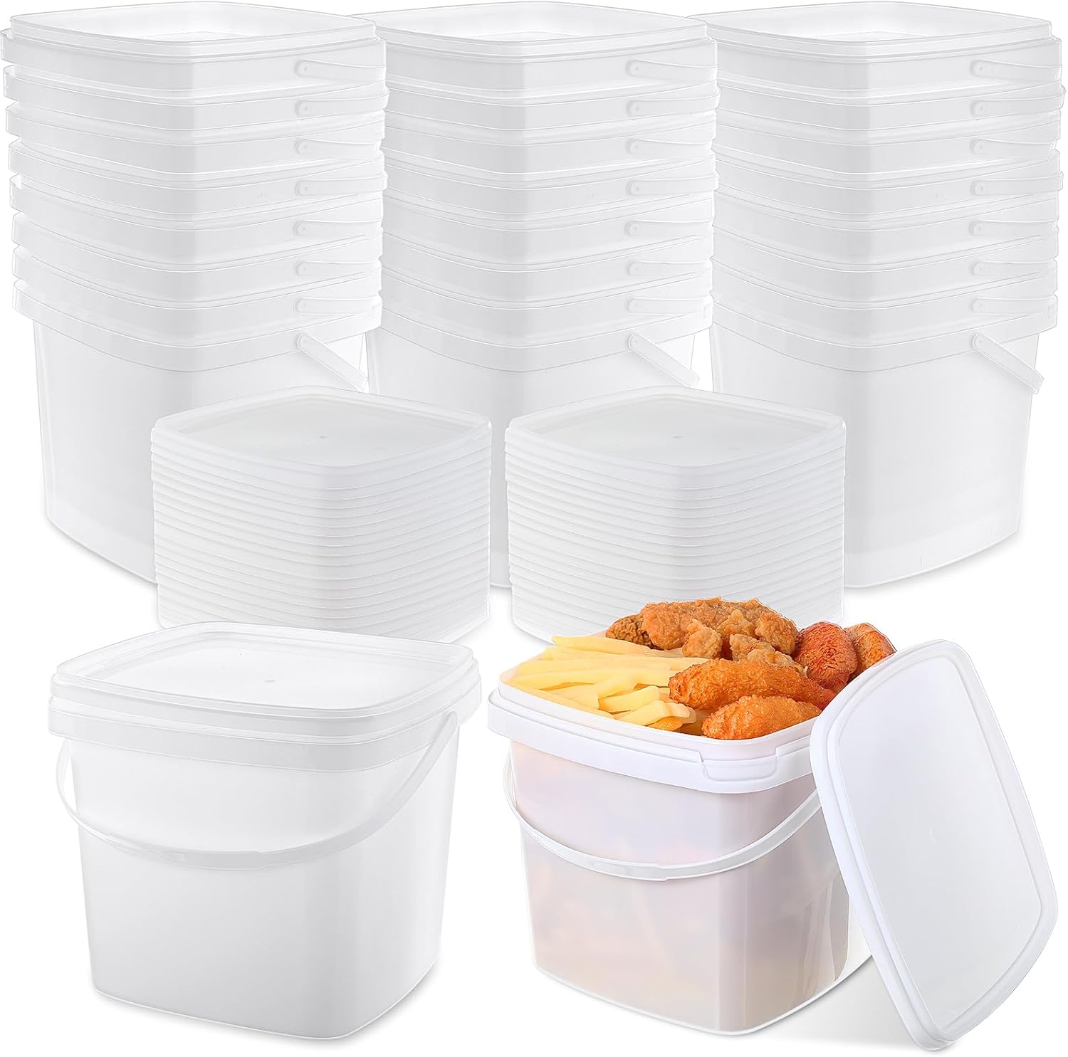 Mifoci 24 Pack 2 Qt/67 Oz Plastic Buckets with Lids & Handles, Ice Cream Container, Food Grade, Freezer Safe, Sealable Square Reusable Storage Bucket, All Purpose Pails for Paint, Art Crafts Projects