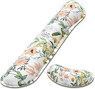 Dapesuom Enlarge Keyboard Wrist Rest Pad,Memory Foam Set Wrist Cushion Support for Easy Typing & Pain Relief,Mouse Wrist Pad, Anti-Slip Wrist Support for Gaming,Computer, Laptop, Office, White Flower