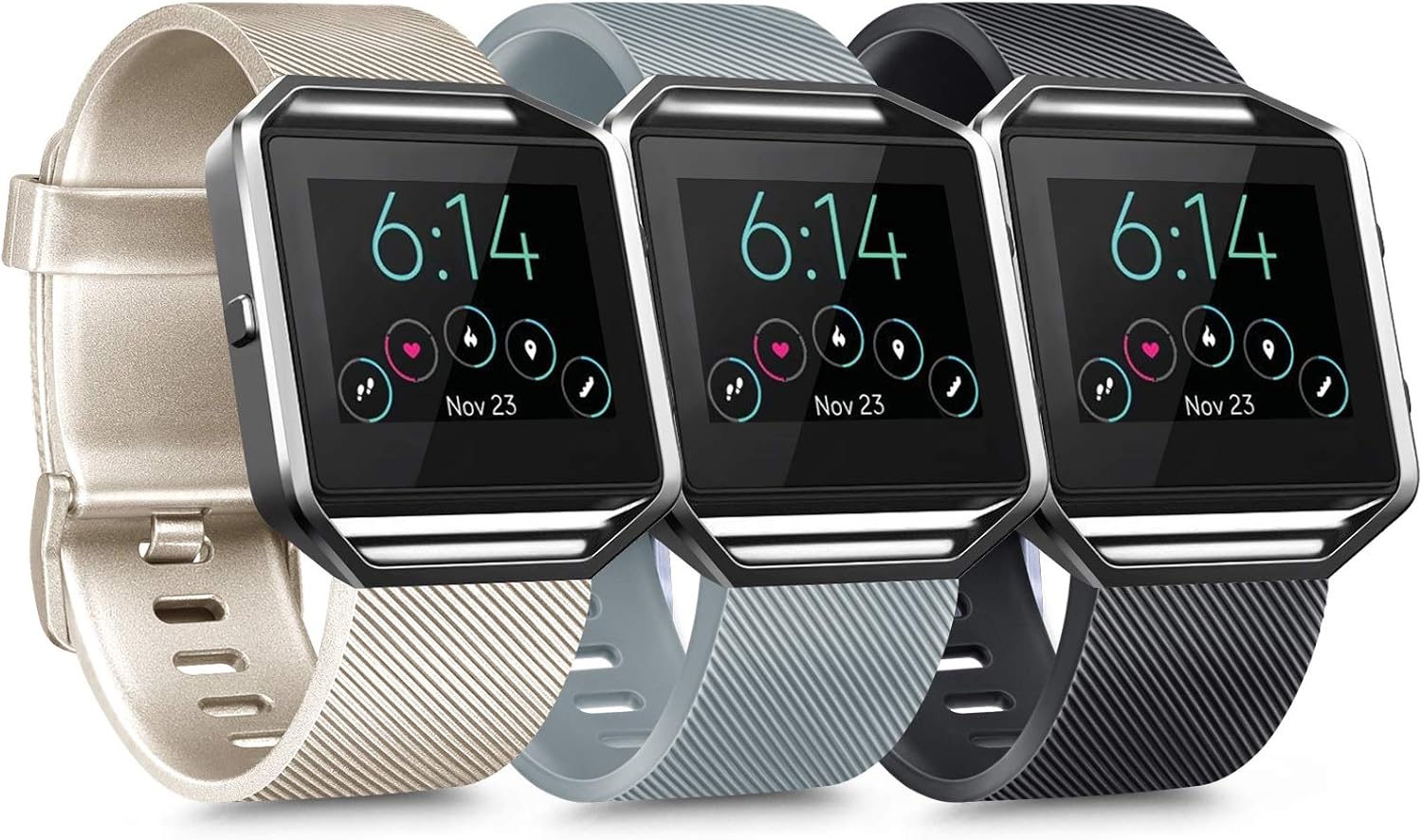 [3 Pack] Silicone Bands Compatible with Fitbit Blaze Bands for Women Men, Replacement Sport Wristband for Fitbit Blaze Smart Fitness Watch (Large, Gold, Gray, Black)
