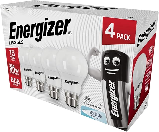 Energizer GLS Replacement LED Bulb 4 Pack (Daylight B22, 60W)