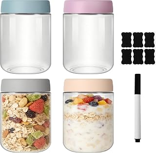 4 x 500ml Jar with Screw Lid, 500ml Jar with Screw Lid, Pen and Label, for Salads, Chutney, Yogurt, Pudding, Jam, Silage, Small Jars
