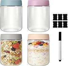 4 Pcs Overnight Oats Jars 500ml Glass Jars Airtight Glass Jar with Lids, Yogurt Jars, Oatmeal Cereal, Salad, Jam, Pudding, Fruit, Juice