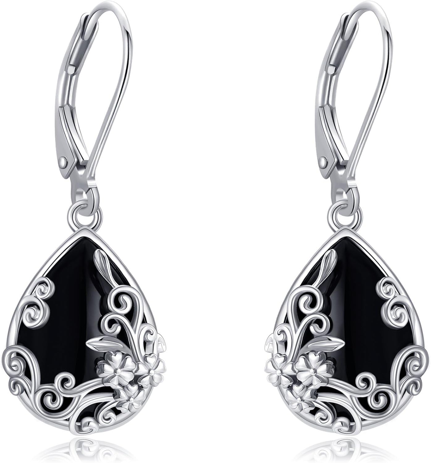 Black Onyx Earrings 925 Sterling Silver Black Onyx Dangle Drop Earrings Filigree Jewelry Gift for Women Girls