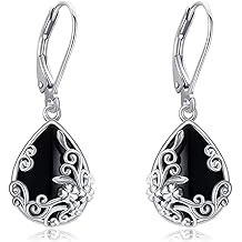 Black Onyx Earrings 925 Sterling Silver Black Onyx Dangle Drop Earrings Filigree Jewelry Gift for Women Girls