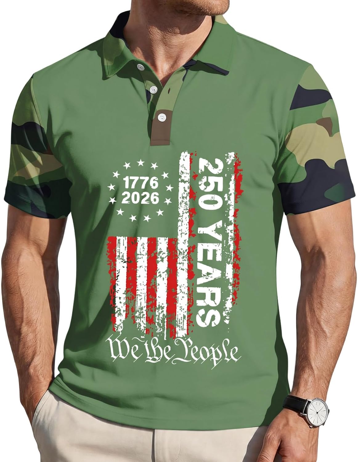 Ymosrh Men's 250 Polo Shirts Short Sleeve 1776 USA Flag Print Athletic Workout Active Patriotic Shirts, S-4XL