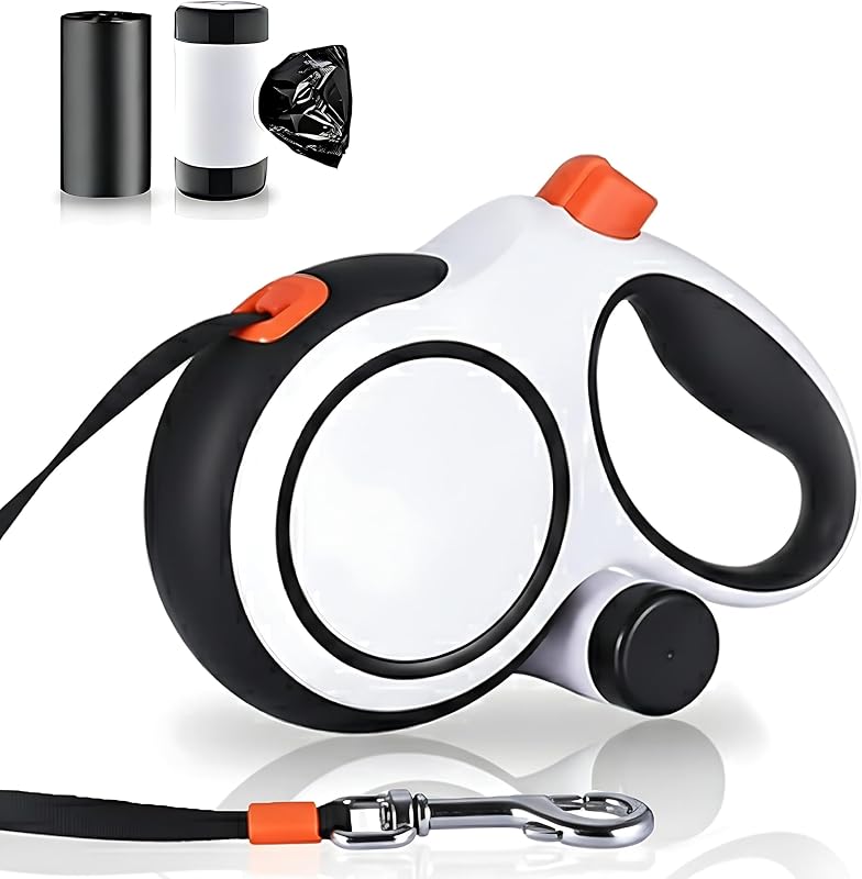 Guia Retrátil para Cães LULUPET com Dispenser e Sacos para Fezes, 8 m, para Cães de 16 a 50 kg