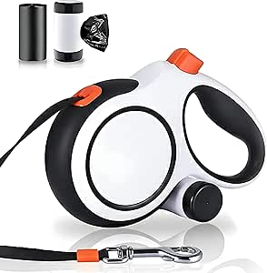 26Ft Heavy Duty Retractable Dog Leash with Dispenser and Poop Bags for Small, Medium & Large Dogs up to 110 lbs
