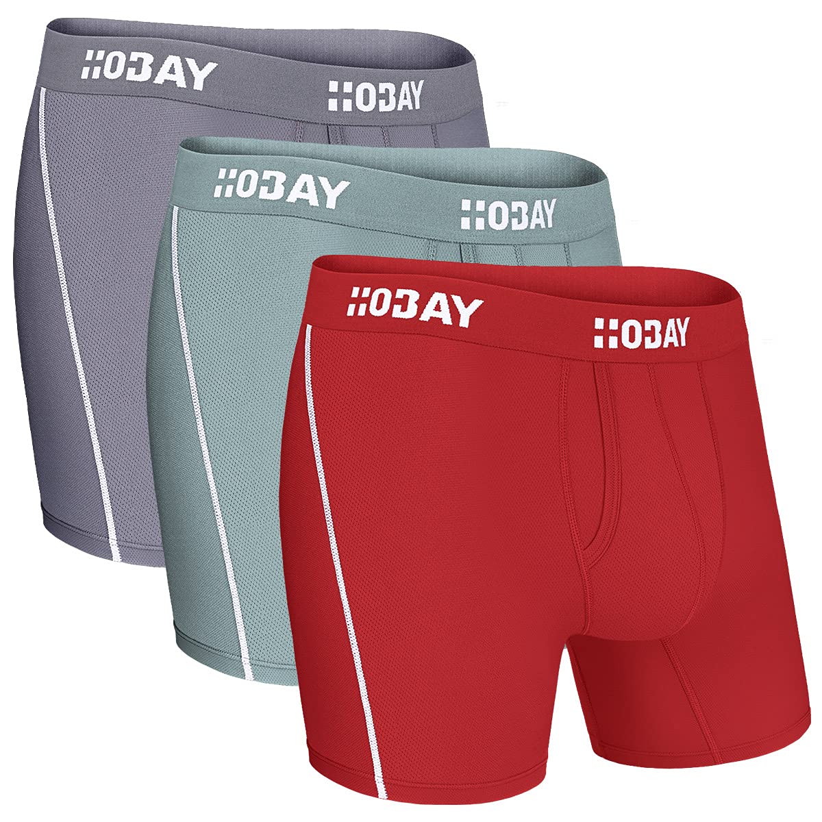 HOBAY Men's Underwear 3 Pack Breathable Mesh Boxer Briefs Open Fly