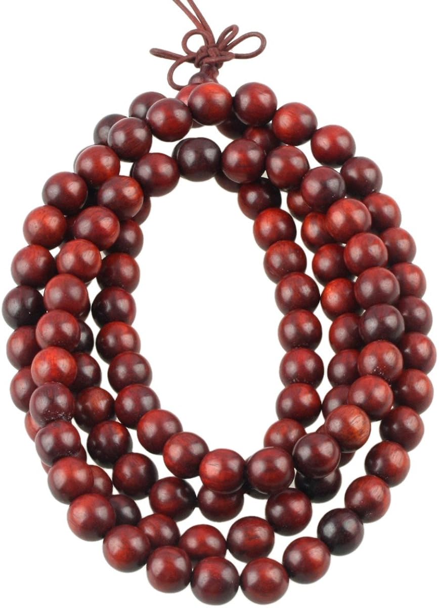 Shanxing 8mm Natural Red Sandalwood 108 Prayer Beads Mala Wrap Bracelet for Men Women Red Buddha Meditation Worry Beads Bracelet Tibetan Buddhist Buddhism Jewellery Gift Wooden Bead Necklace - Image 4