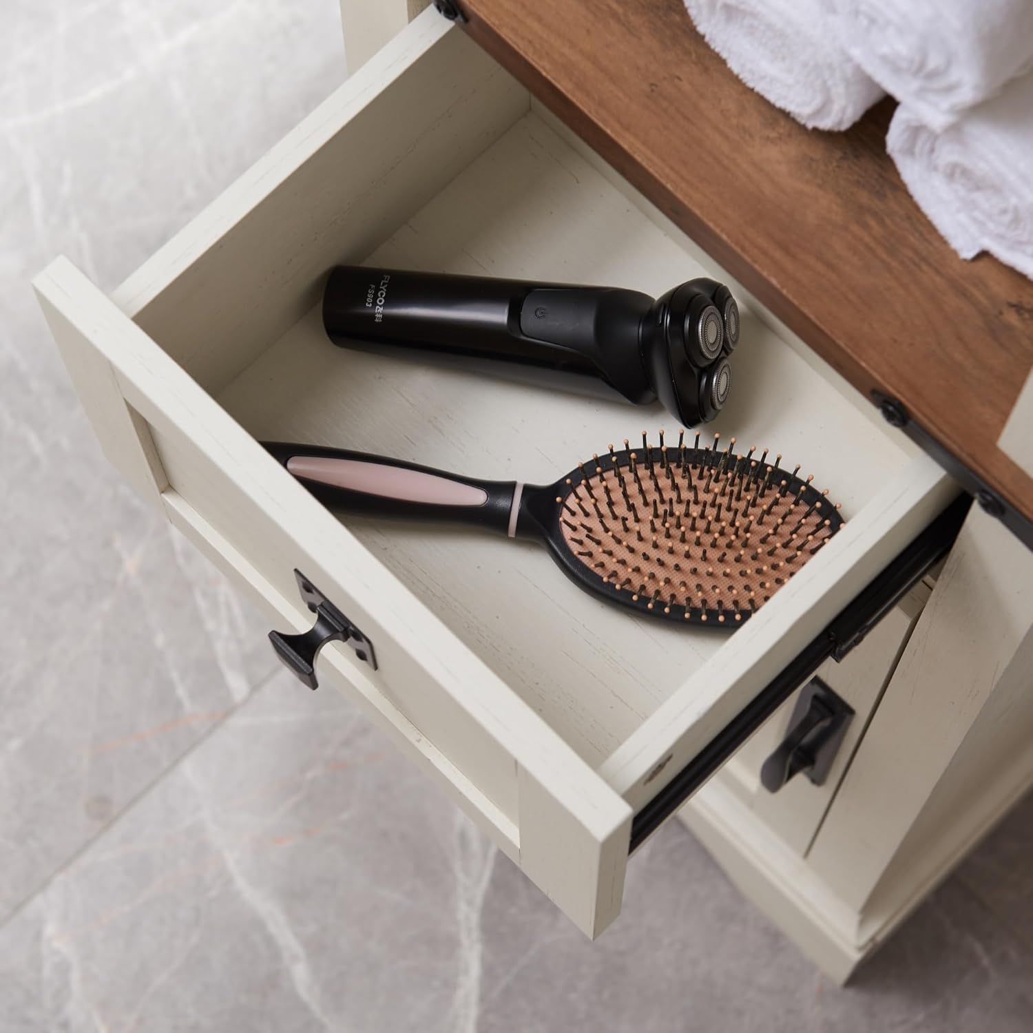 RedLemon Farmhouse Slim Bathroom Storage Cabinet, 68" Tall with Drawer & Adjustable Shelves, Rustic Narrow Storage Cabinet for Living Room, Bathroom, Kitchen, Antique White