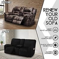 Vista 3 de Sofá de dos plazas reclinable con funda de consola central, fundas de sofá de dos plazas elásticas de terciopelo reclinable de 8 piezas, funda