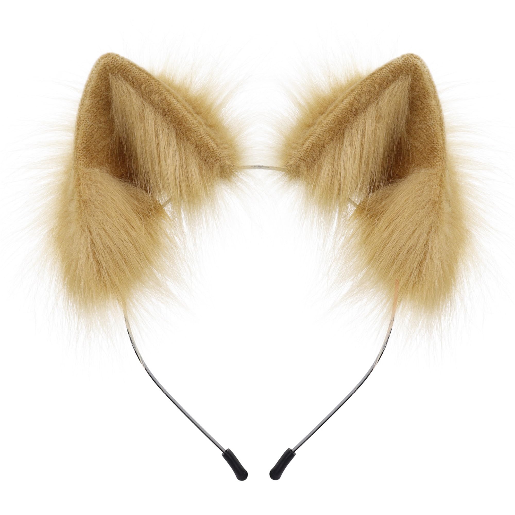 SANSIWU Halloween Fashion Faux Fur Cat Ears Hair Clip Party Costume Ornament Furry Wolf Fox Tail Bell Leather Neck Chocker Cosplay Toy Set (C-Gold Single Headband, One Size)