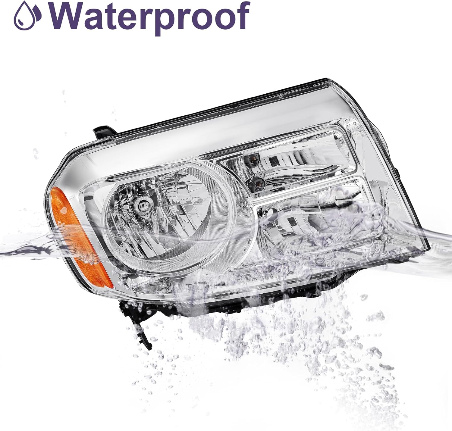 Headlight Assembly Fit For 2012-2015 Honda Pilot 2012 2013 2014 2015 12 13 14 15 Honda Pilot Head lamp Left And Right Side (Chrome Housing Amber Reflector)