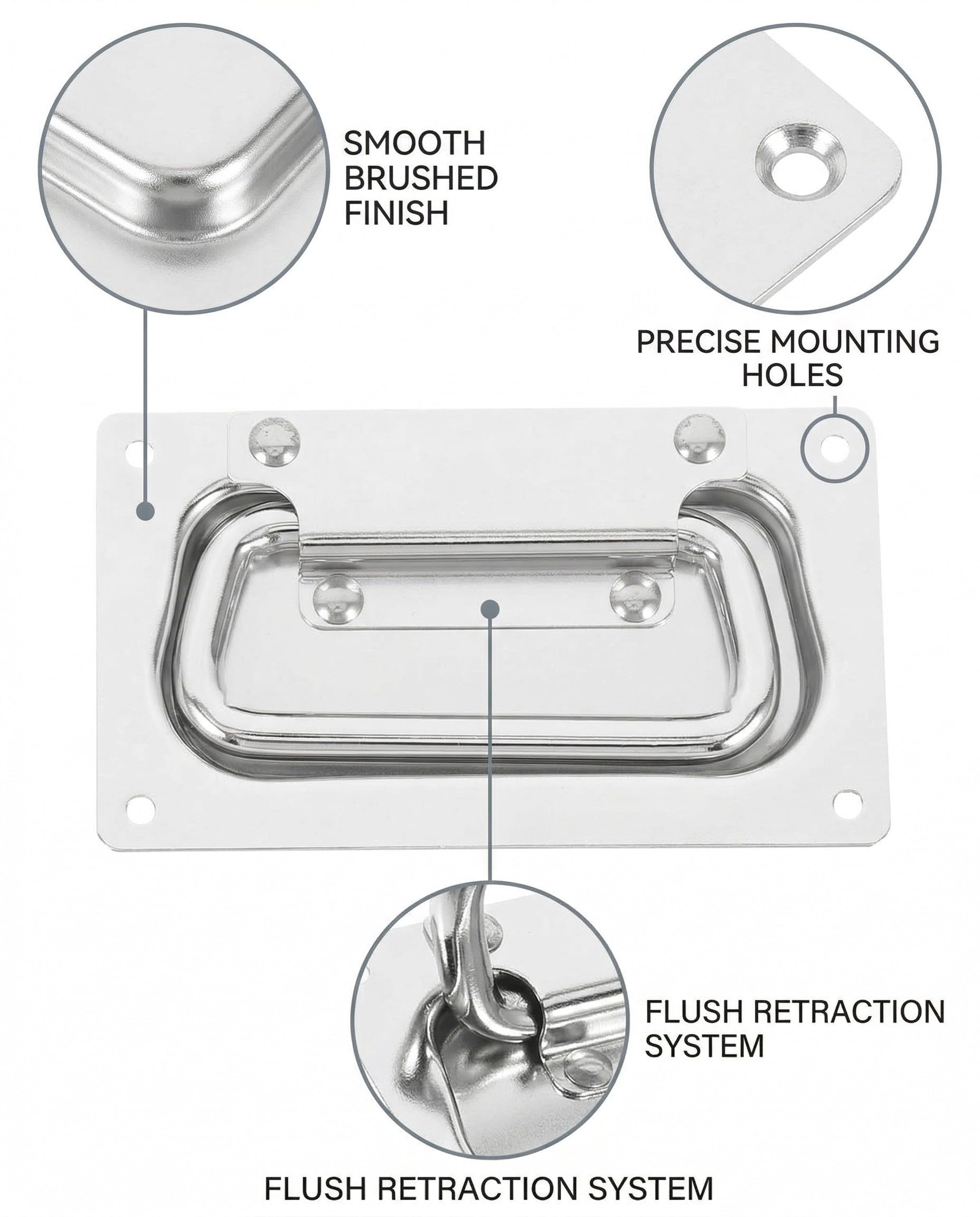 Maniglia anello acciaio inox incasso, boat hatch handle, maniglie nascoste sollevamento porta scorrevole cucina armadietti.