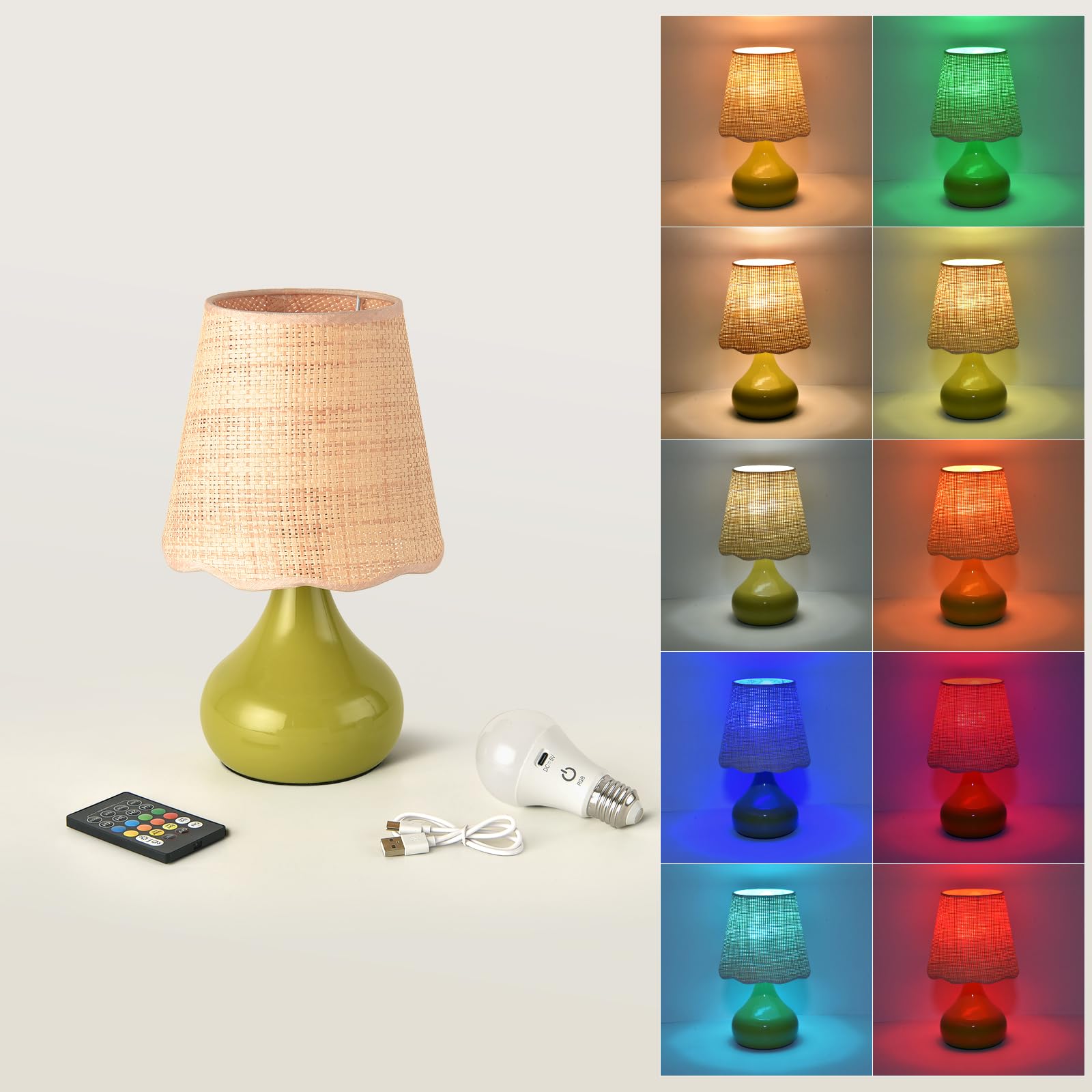 Photo 1 of Ziqqeelam Cordless Table Lamp Rechargeable, Green Mini Cute Table Lamp for Nightstand, Battery Operated Small Table Lamp for Small Spaces for Kitchen Counter, Bookshelf, Bedside, Bedroom, Living Room
