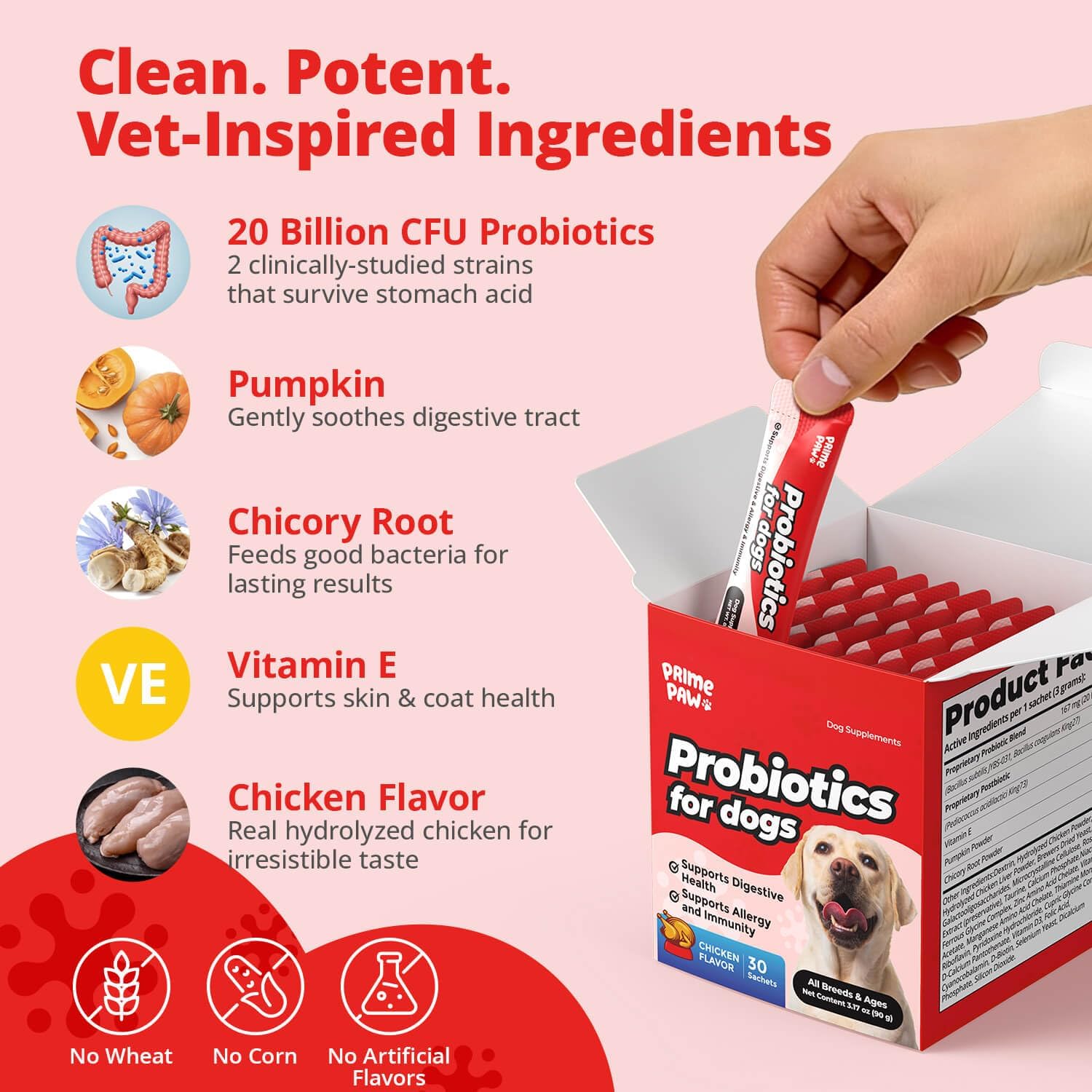 Postbiotics for Dogs Digestive Health, 20 Billion CFU Dog Probiotic with Digestive Enzymes & Pumpkin Powder, Soft Powder, 30 Sachets
