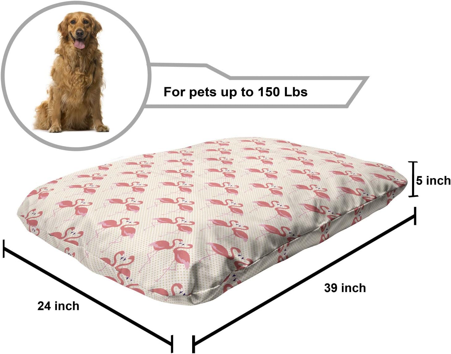 review Lunarable Flamingo Pet Bed, Flamingo Couple Heart Shape Polka Dot Background Romantic Design Art, Chew Resistant Pad for Dogs and Cats Cushion with Removable Cover, 24