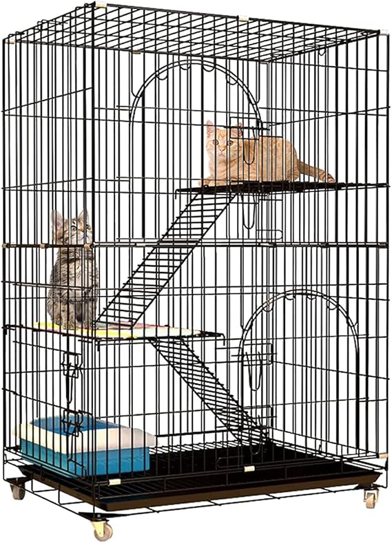 Cat Cage, Cat Playpen, Critter Nation Cage 360 Rotating Casters, Indoor Pet Enclosures DIY Playpen, for 1-2 Pet, Small Animals (Black 3 Tiers)