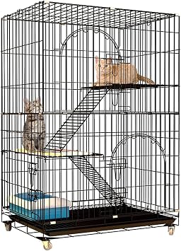 Cat Cage, Cat Playpen, Critter Nation Cage 360 Rotating Casters, Indoor Pet Enclosures DIY Playpen, for 1-2 Pet, Small Animals (Black 3 Tiers)