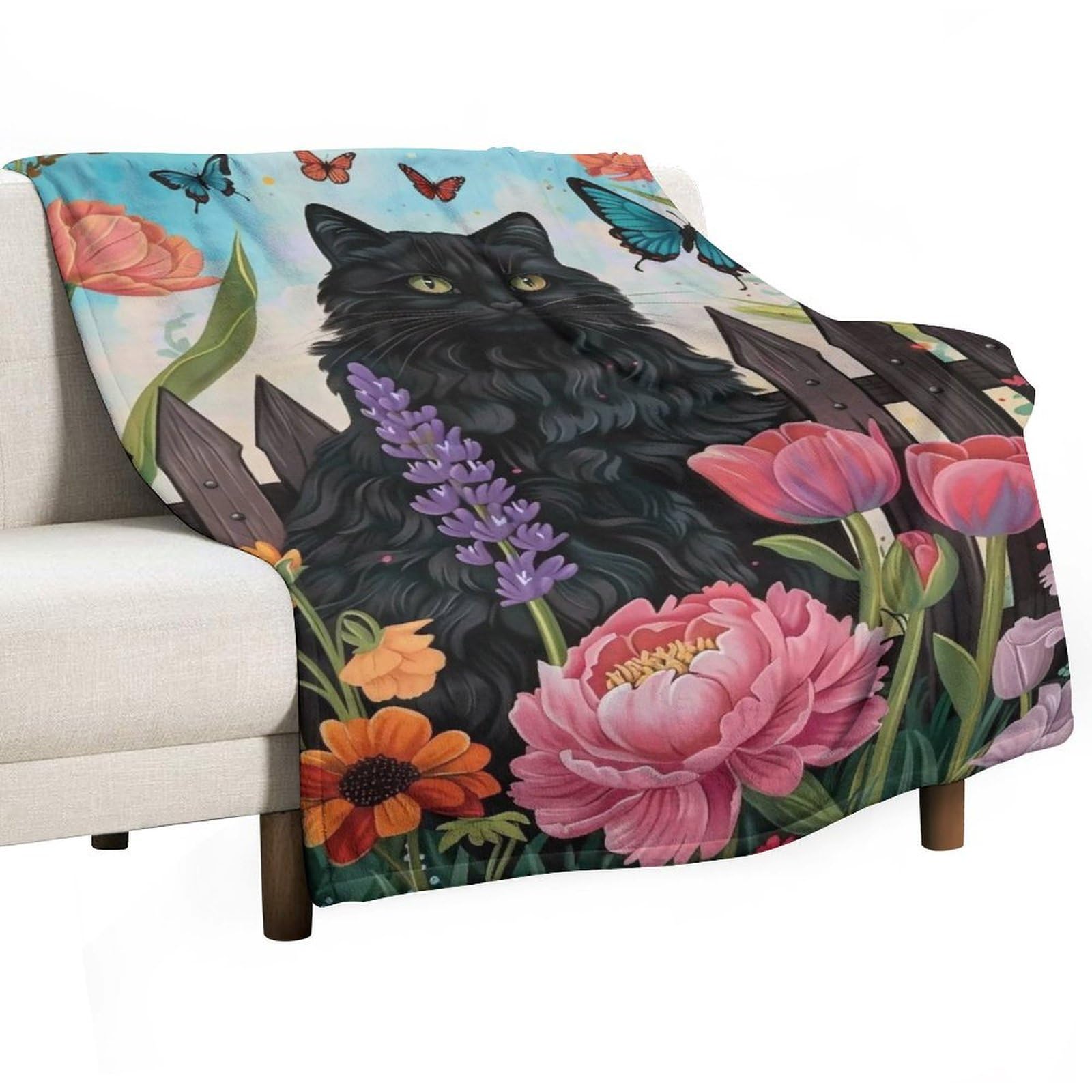 YHGSREUOH Always-Stay-Humble-&-Kind-Black-Cat-Butterfly-Cottage-Garden_01 Flannel Blankets Fleece Soft Throw Lightweight Plush Gifts for Couch, Bed, Cozy Sofa Plush, Chair, Lovers 32x48inch(80x120cm)