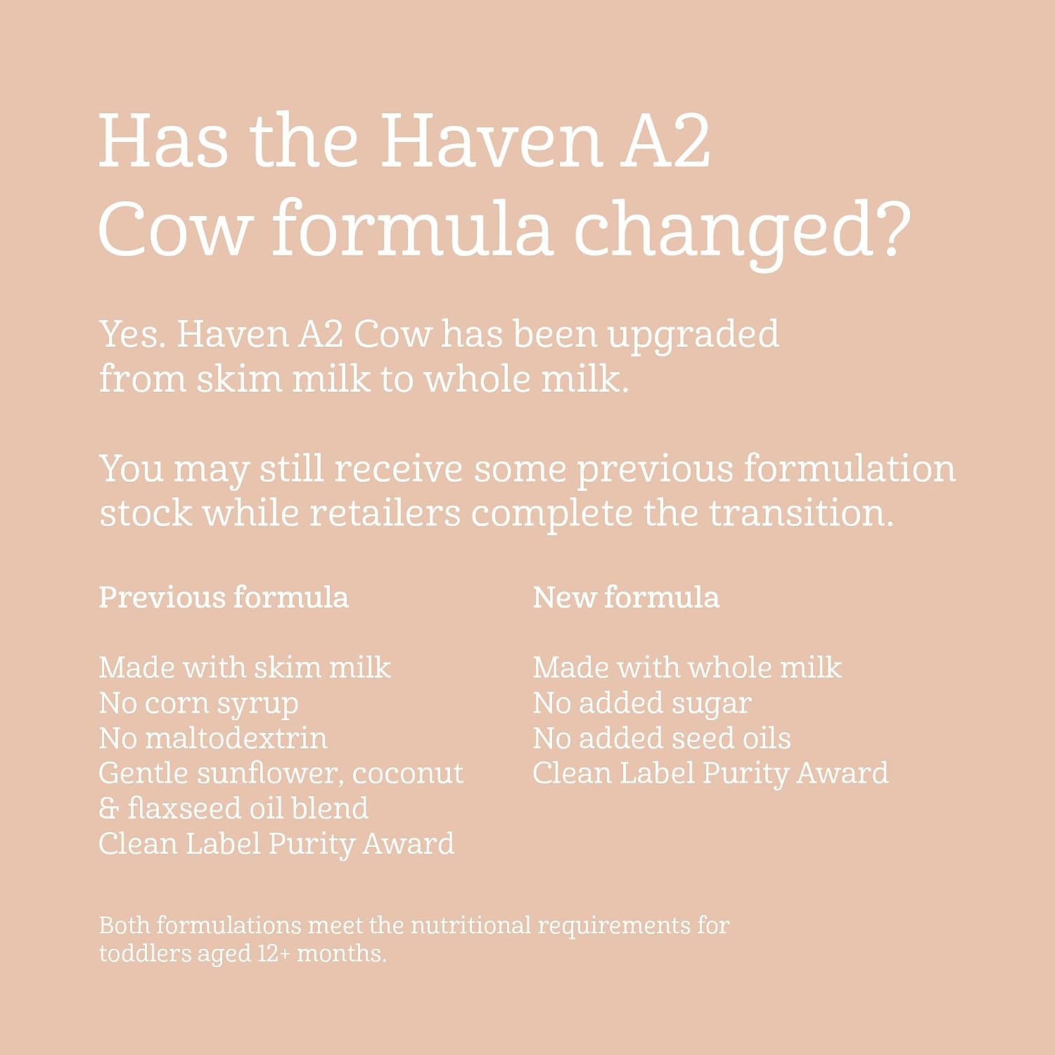 Haven A2 Cow Toddler Formula, Whole Milk, No Added Sugar, No Seed Oils, Grass Fed Milk from New Zealand, DHA Omega-3, Probiotics & Prebiotics, Lutein, Easy to Digest, 12+ Months, 14.1oz