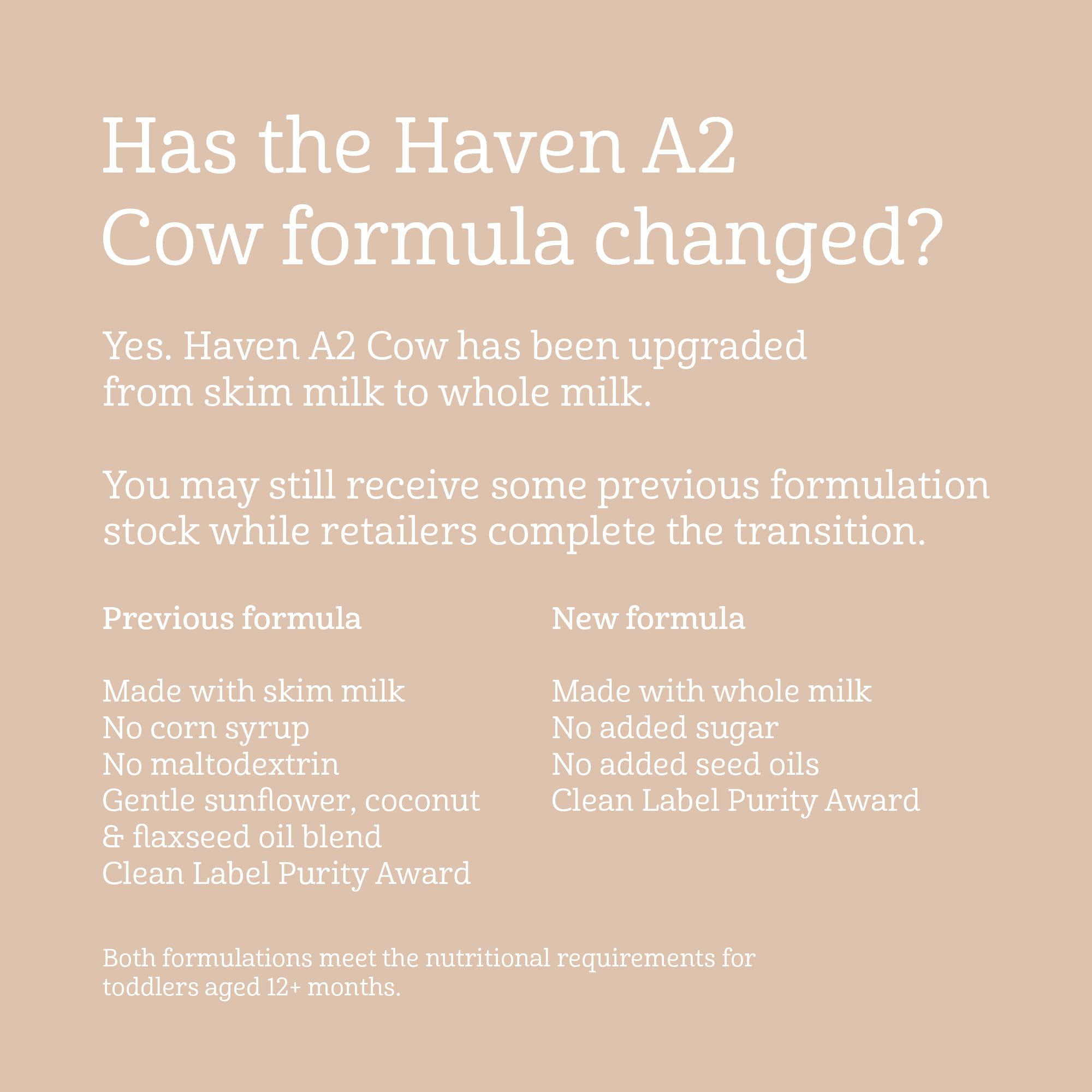 Haven A2 Kuh-Kleinkindformel, Vollmilch, ohne Zuckerzusatz, keine Samenöle, Grasmilch aus Neuseeland, DHA Omega-3, Probiotika und Präbiotika, Lutein, leicht verdaulich, ab 12 Monaten, 400 ml (6er-Pack
