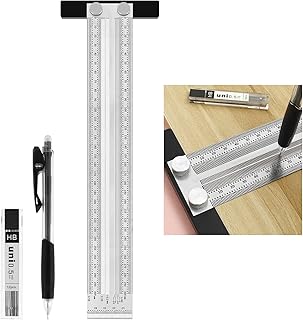 FUYGRCJ- Tâ€‘Type Ruler 300mm Stainless Steel Scribing Rulers High Precision Metric Hole Ruler Woodworking Marking Tools with Mechanical Pencil and Refills for Carpenter Draft Measuring and Positioning