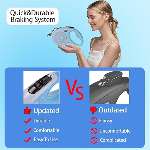 Miniatura 4 de Correa retráctil para perro, correa extensible para perro de 16 pies con cinta de nailon fuerte, sin enredos, freno con una sola mano, pausa,