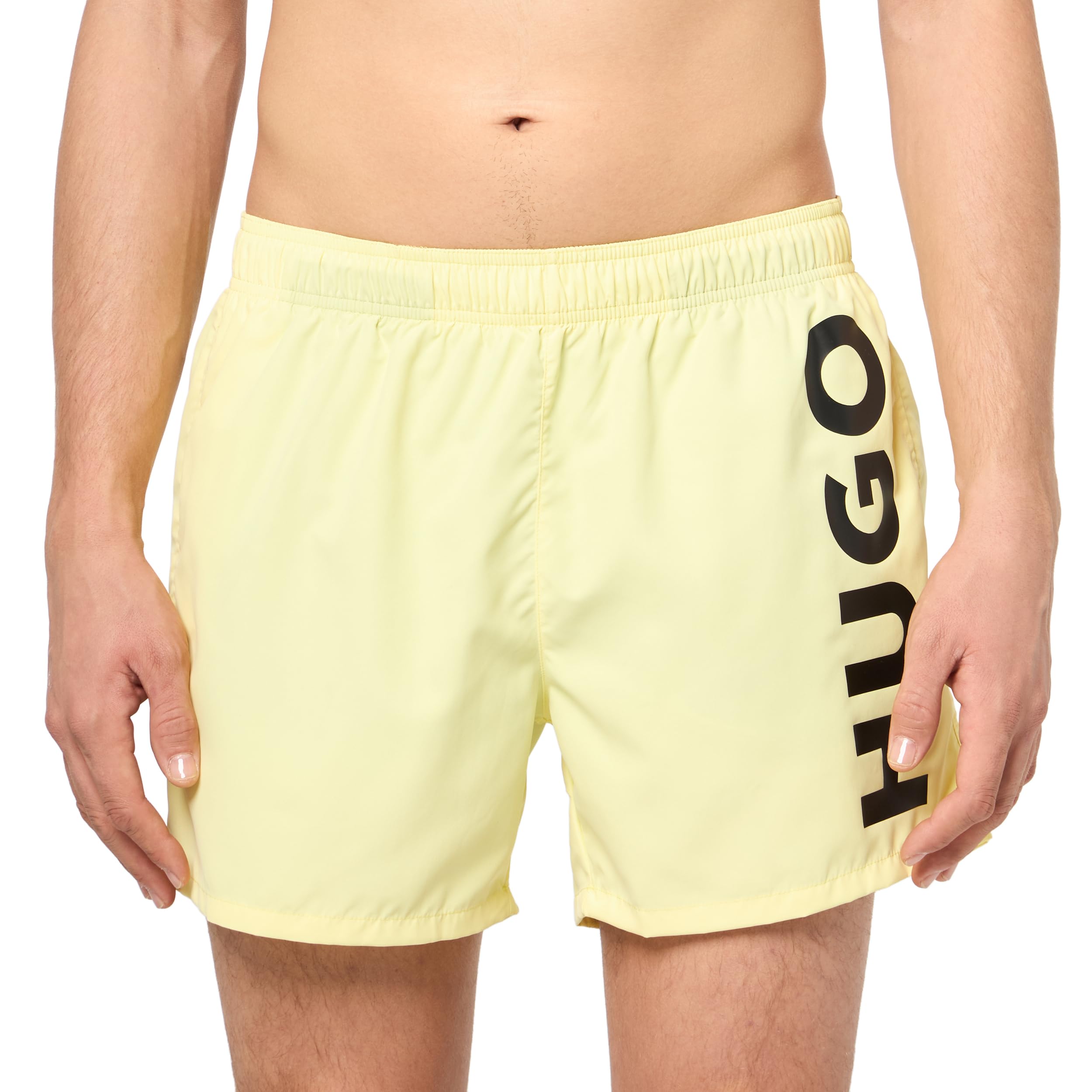 HUGO Men's Vertical Logo Swim Trunks, Lemon Yellow, Large