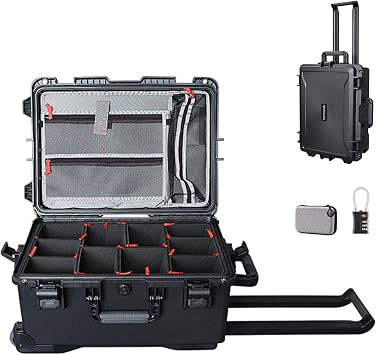 Camera Backpack 2-in-1 Trolley Case Camera Vapor Proof IP67 Waterproof Adjustable Divider with Wheels Lock Camera Bag Rolling Removable Pad Shock Resistant for Lens Drone Travel Shooting Climbing