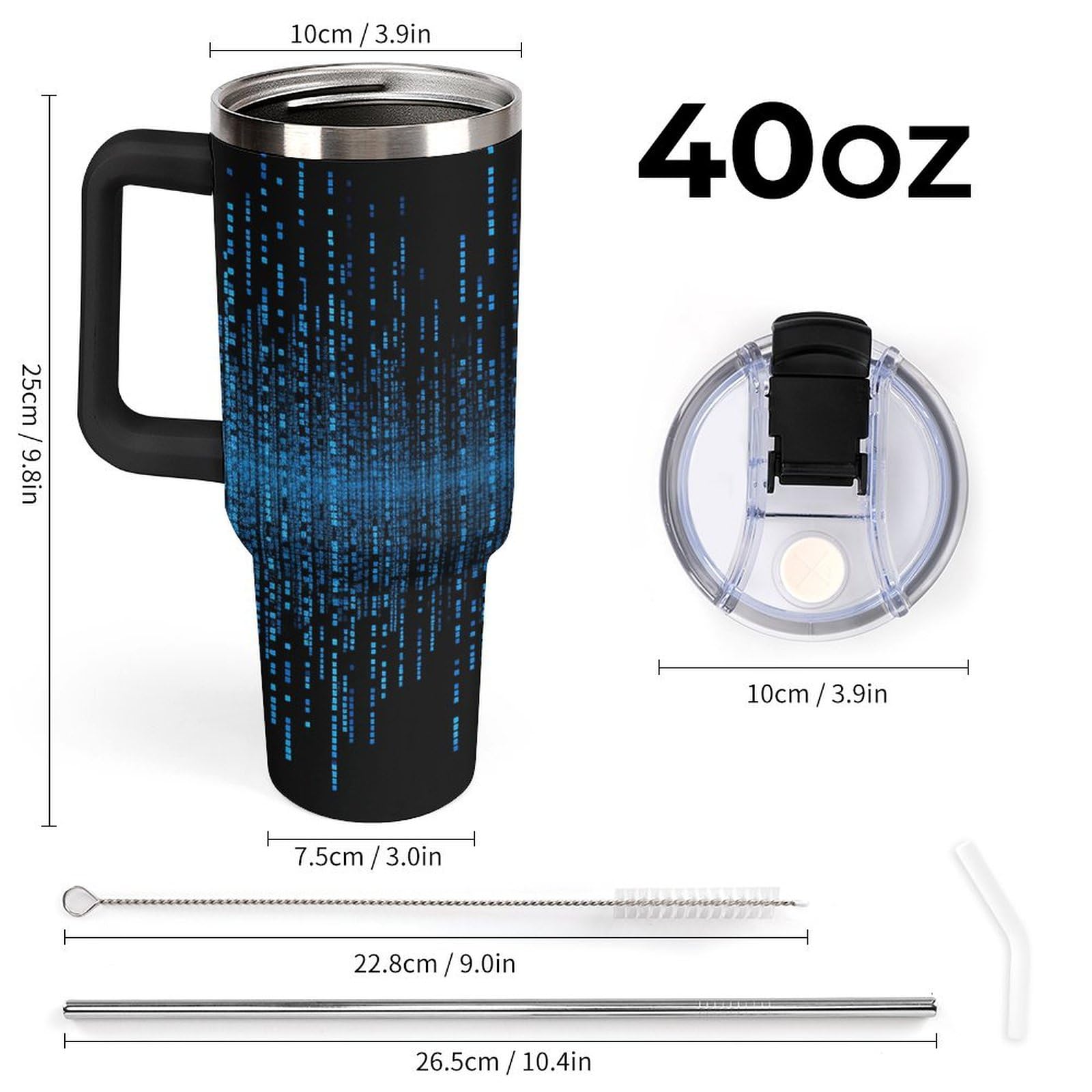 Trinkbecher mit Griff und Strohhalm, vakuumisolierte Trinkflasche, Becherhalter, kompatibel für Reisen, wiederverwendbar, isoliert, Edelstahl, Geschenke für Damen und Herren, 1,2 l