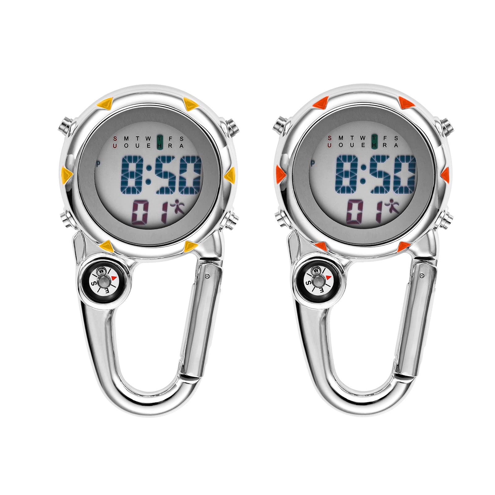 JewelryWe Clip on Digital Watch Carabiner Fob Watches for Nurses Chefs