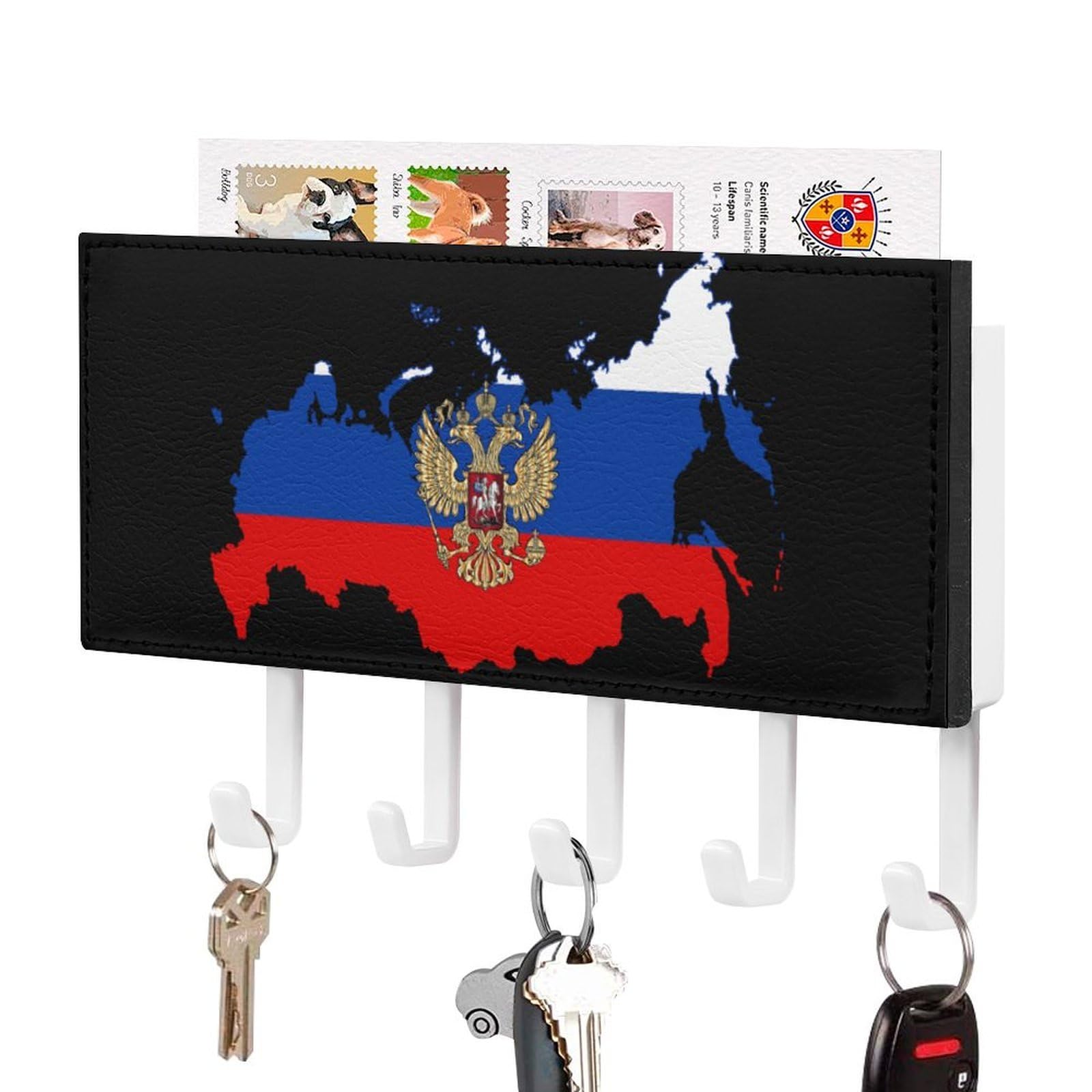 NCLQVJXZKHW Russian Ea-gles Map of Russia Key Holder with 5 Hooks Key Hooks Wall Mounted Key Racks Key Hanger Organiser Shelf