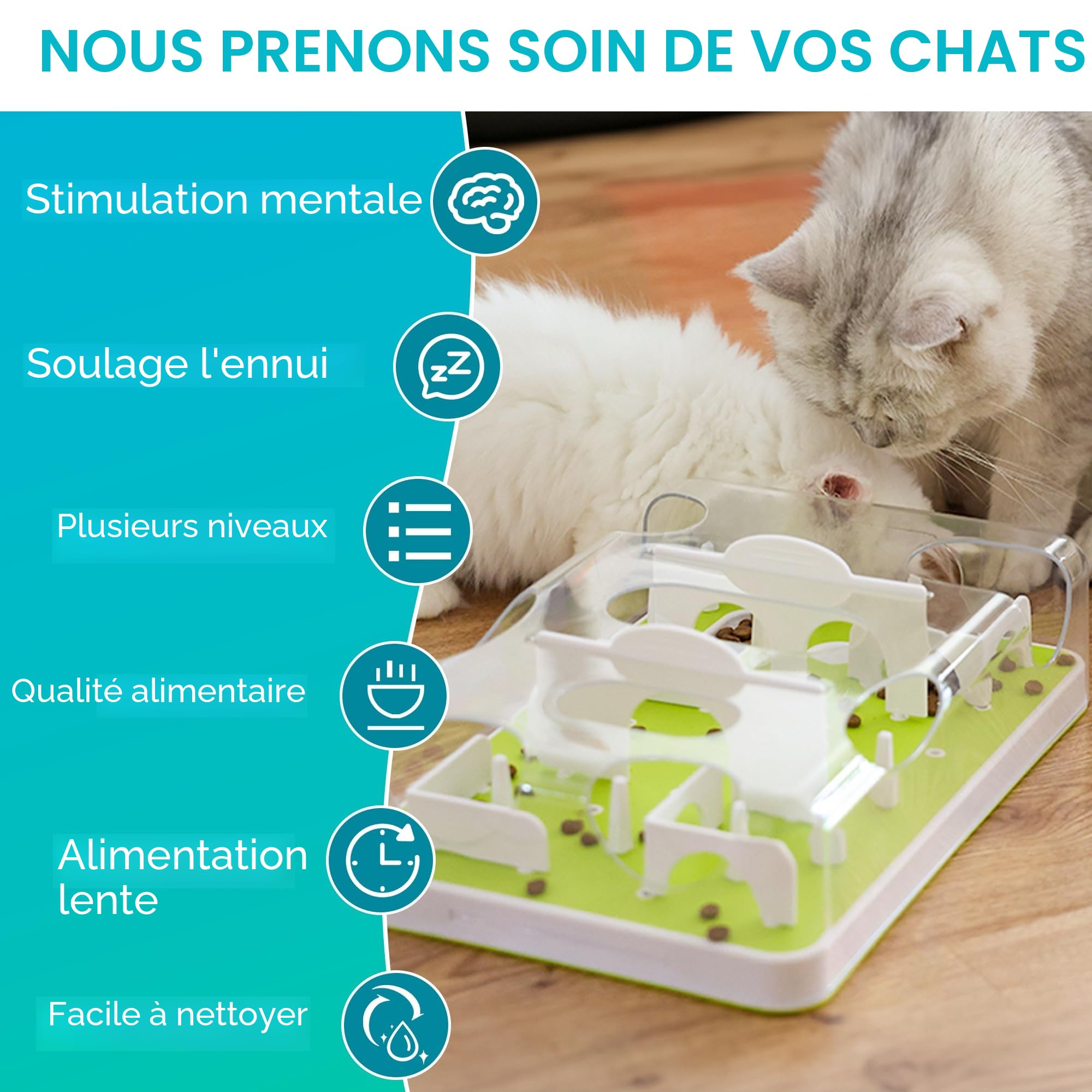 ALL FOR PAWS Mangeoire Interactive pour Chat, Puzzle de Friandises, Jeu de Friandises, Jouet de Stimulation Cérébrale de Chat, Jouets de Stimulation Lente pour Chats d'intérieur (Classique)