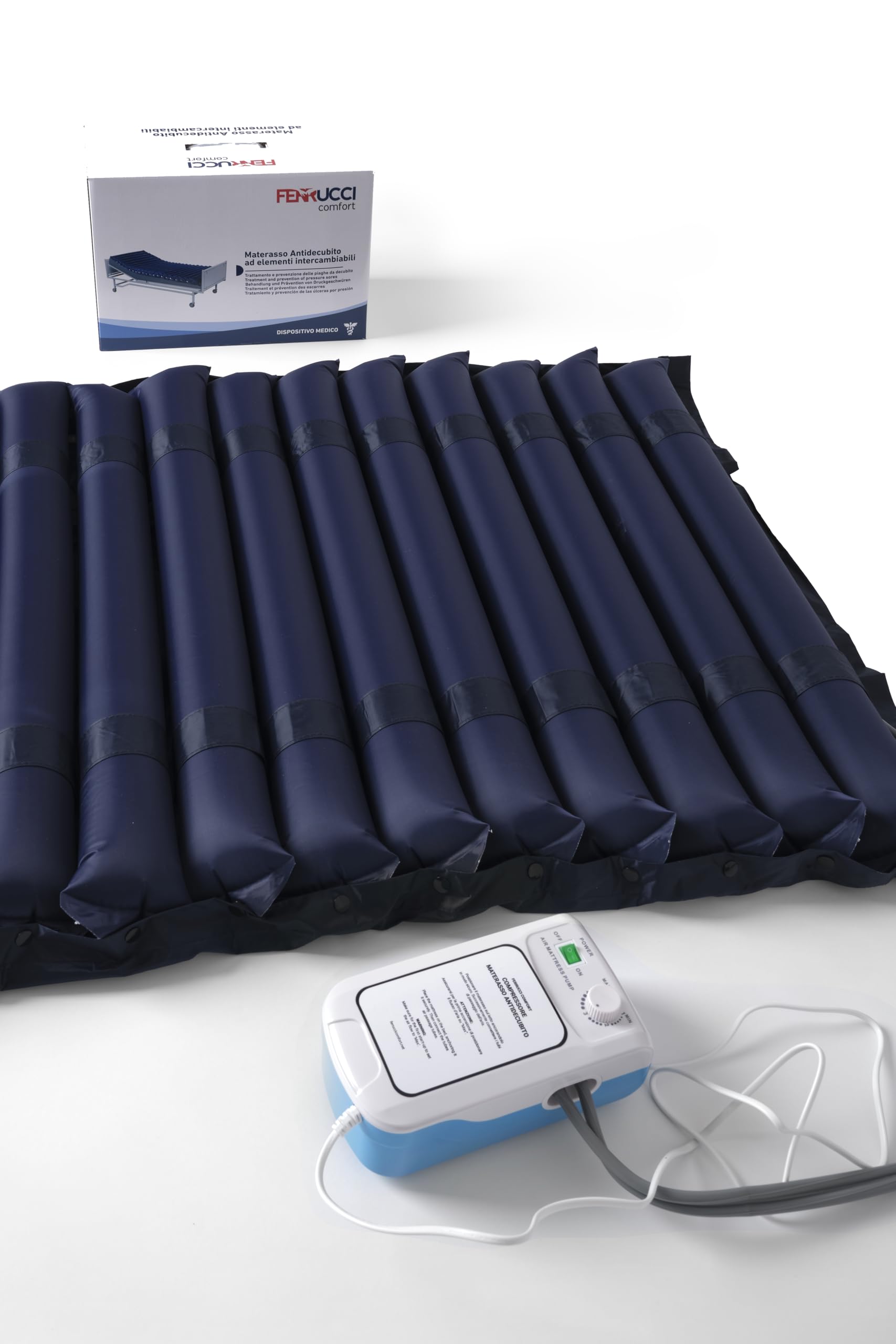 Kit Materasso Antidecubito a Strisce ad Aria Alternata, Strisce intercambiabili, Compressore incluso - Marcatura CE- PVC Medico - Previene e tratta le piaghe da decubito