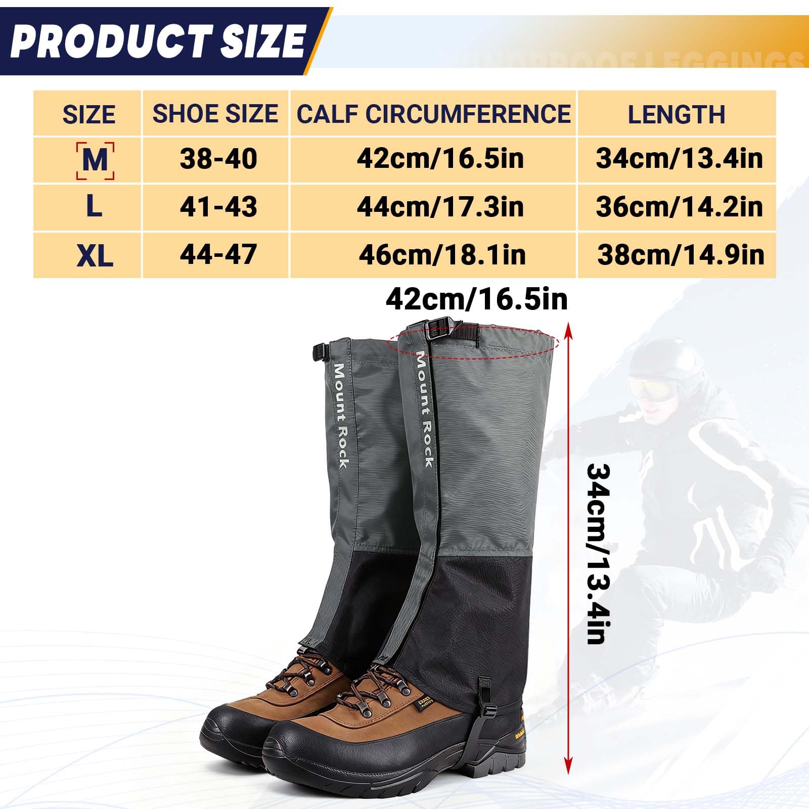 CIYIN Guêtre Randonnée, Outdoor Guêtres Jambières, Homme Femme Jambières, Guêtres d'extérieur Réglables Imperméables et Respirantes pour Randonnée en Plein air Ski Escalade Chasse