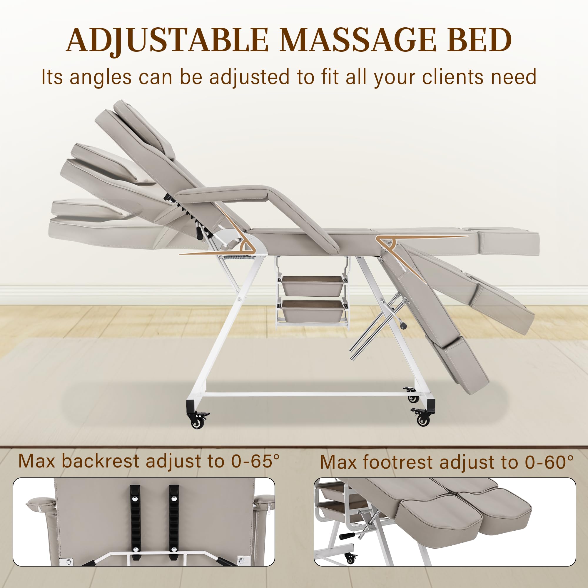 Tattoo Chair with Wheels, Split Leg Facial Bed for Esthetician Table with Hydraulic Stool, Grey Professional Adjustable Arms Client Tilting Tattoo Artist Station Beauty Spa Massage Equipment, Gray